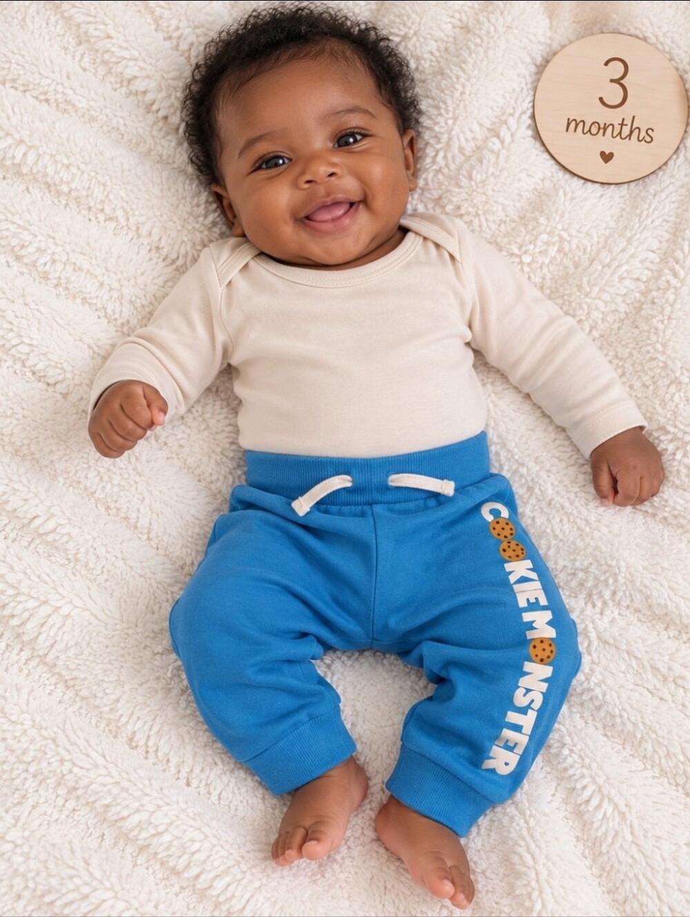 0-3 Month Blue "Cookie Monster" Joggers with Cream Bodysuit